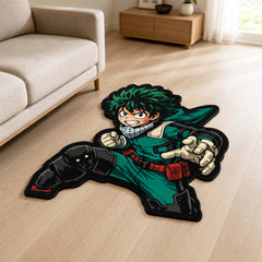 Izuku Midoriya (Deku) Action Pose Cut-out Flat Rug | My Hero Academia Anime Floor Rug | Premium Hero Gaming Room Decor