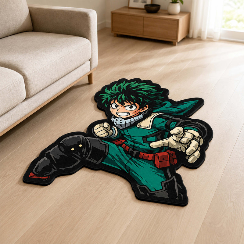 Izuku Midoriya (Deku) Action Pose Cut-out Flat Rug | My Hero Academia Anime Floor Rug | Premium Hero Gaming Room Decor