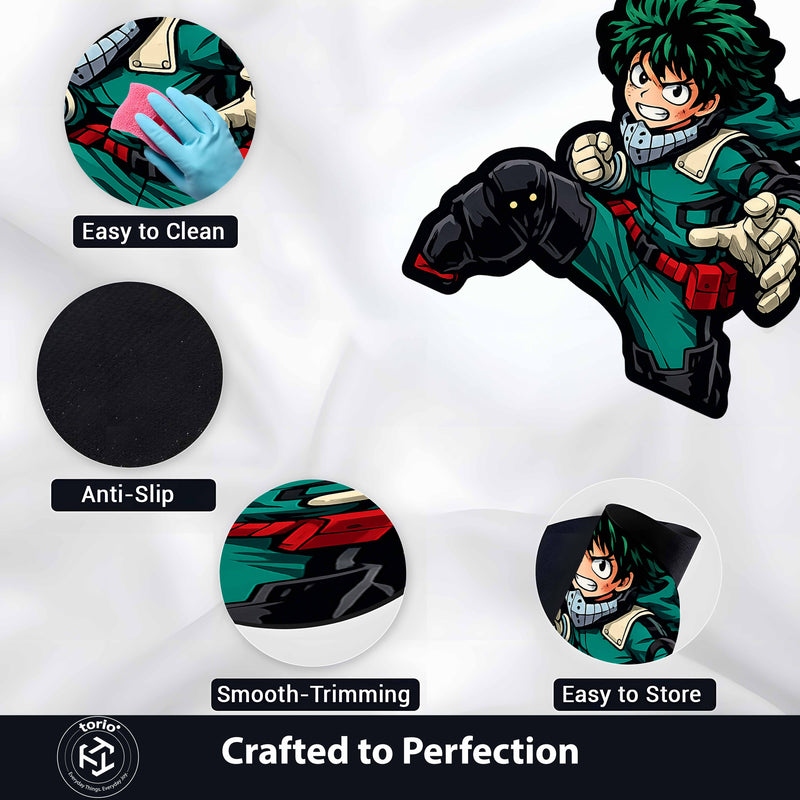 Izuku Midoriya (Deku) Action Pose Cut-out Flat Rug | My Hero Academia Anime Floor Rug | Premium Hero Gaming Room Decor