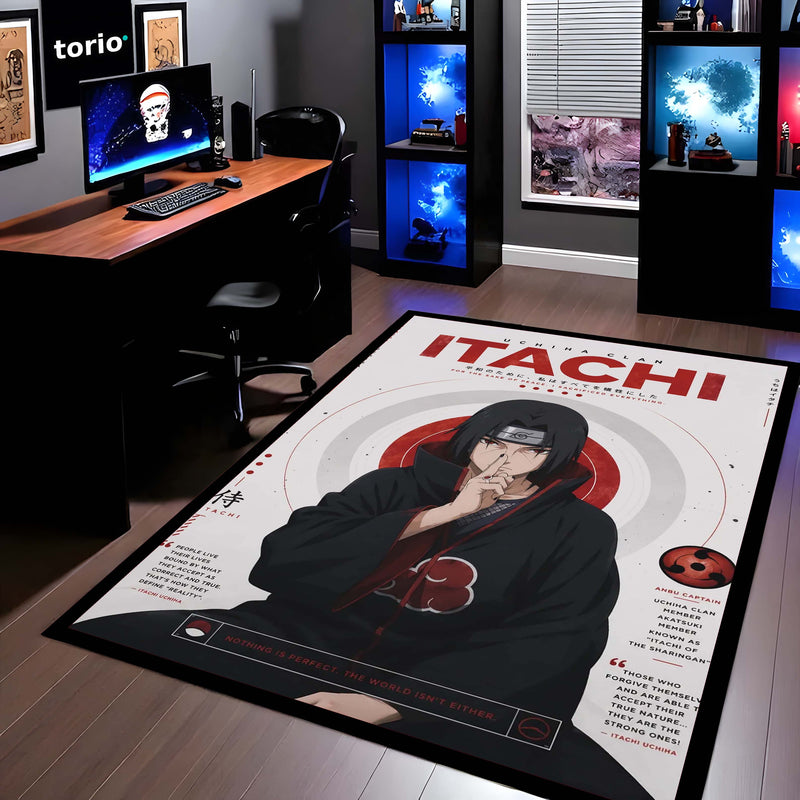 Naruto Itachi Uchiha Anime Character Flat Rug | Akatsuki Itachi Art Flat Rug | Premium Anime Gaming Room Floor Decor