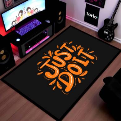 Just Do It Motivation Floor Mat (3 mm Thick) | Minimal Black & Orange Inspirational Rug for Home, Gym & Studio