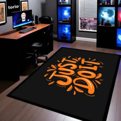 Just Do It Motivation Floor Mat (3 mm Thick) | Minimal Black & Orange Inspirational Rug for Home, Gym & Studio
