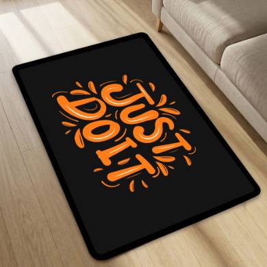Just Do It Motivation Floor Mat (3 mm Thick) | Minimal Black & Orange Inspirational Rug for Home, Gym & Studio