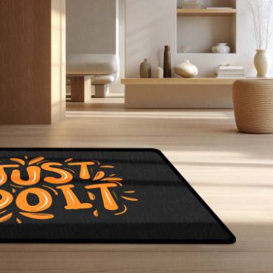 Just Do It Motivation Floor Mat (3 mm Thick) | Minimal Black & Orange Inspirational Rug for Home, Gym & Studio
