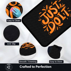 Just Do It Motivation Floor Mat (3 mm Thick) | Minimal Black & Orange Inspirational Rug for Home, Gym & Studio