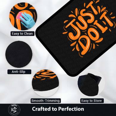 Just Do It Motivation Floor Mat (3 mm Thick) | Minimal Black & Orange Inspirational Rug for Home, Gym & Studio