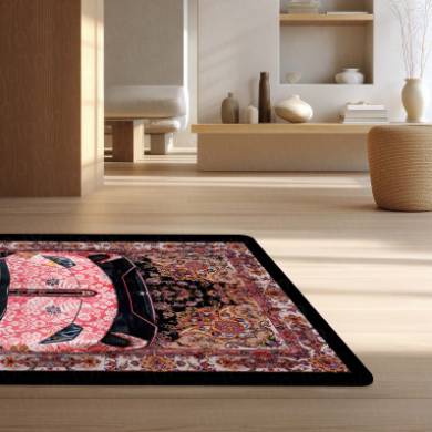 Lamborghini Aventador Front View Floor Mat | Persian Floral Supercar Luxury Rug | Anti-Slip 3mm Absorbent Exotic Car Design Mat for Home, Office & Studio