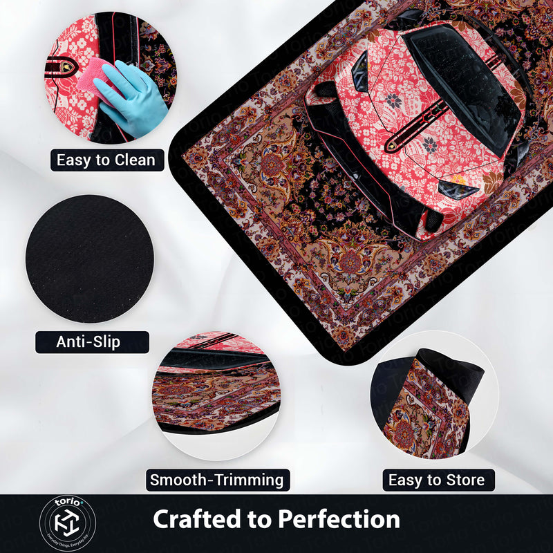 Lamborghini Aventador Front View Floor Mat | Persian Floral Supercar Luxury Rug | Anti-Slip 3mm Absorbent Exotic Car Design Mat for Home, Office & Studio