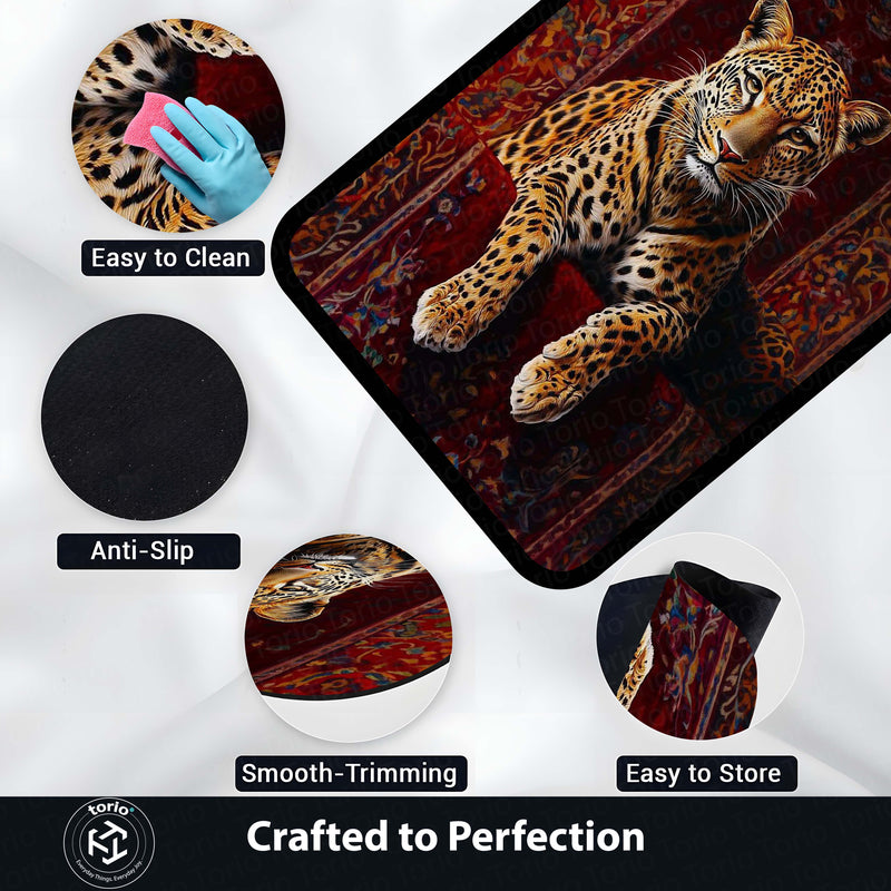 Leopard Luxury Area Rug | Wild Animal Floor Mat on Persian Carpet Design | Premium Aesthetic Rug for Bedroom, Living Room & Modern Home Decor