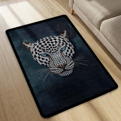 Luxurious Jeweled Leopard Head Area Rug | Crystal-Studded Big Cat Floor Mat | Modern Glamour Decor for Living Room, Bedroom & Luxury Interior Styling
