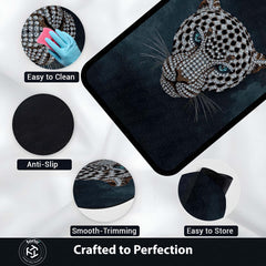 Luxurious Jeweled Leopard Head Area Rug | Crystal-Studded Big Cat Floor Mat | Modern Glamour Decor for Living Room, Bedroom & Luxury Interior Styling