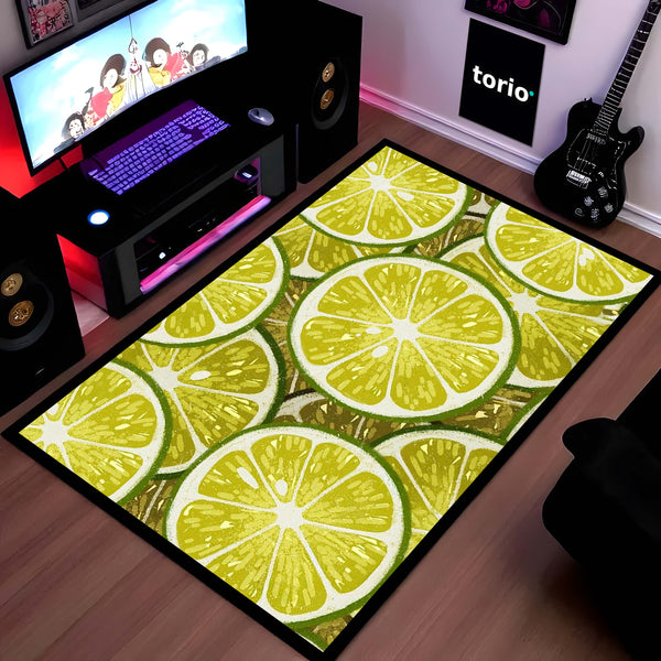 Refreshing Lime Slices Area Rug | Vibrant Citrus Fruit Floor Mat | Modern Kitchen, Dining & Cafe Decorative Rug