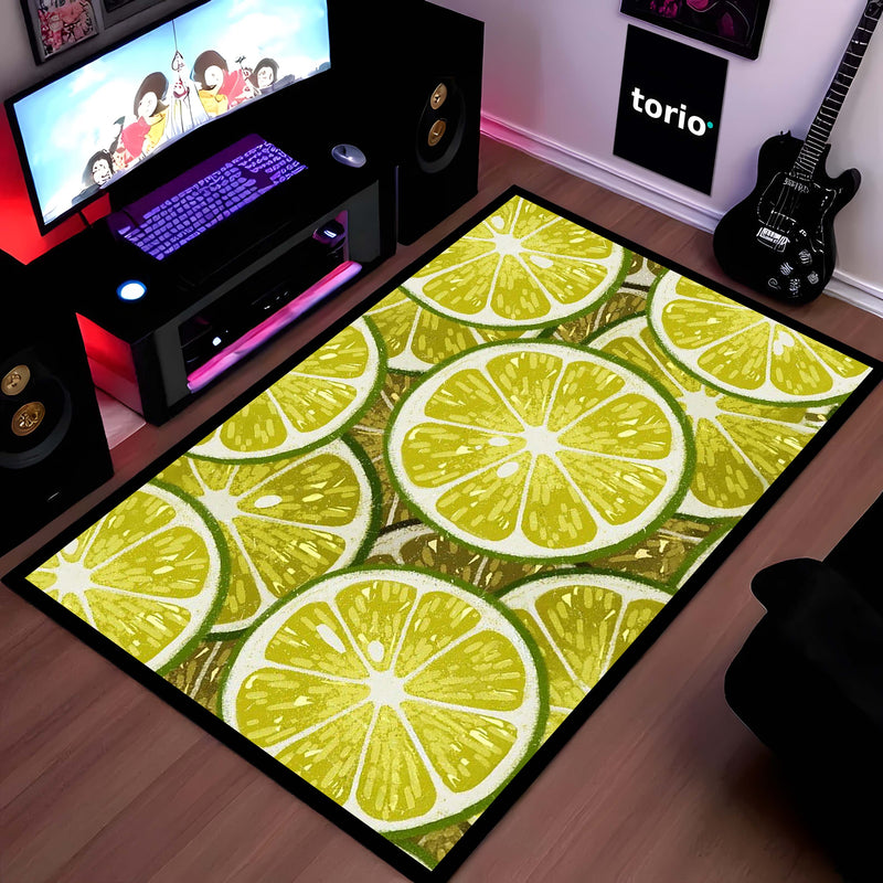 Refreshing Lime Slices Area Rug | Vibrant Citrus Fruit Floor Mat | Modern Kitchen, Dining & Cafe Decorative Rug