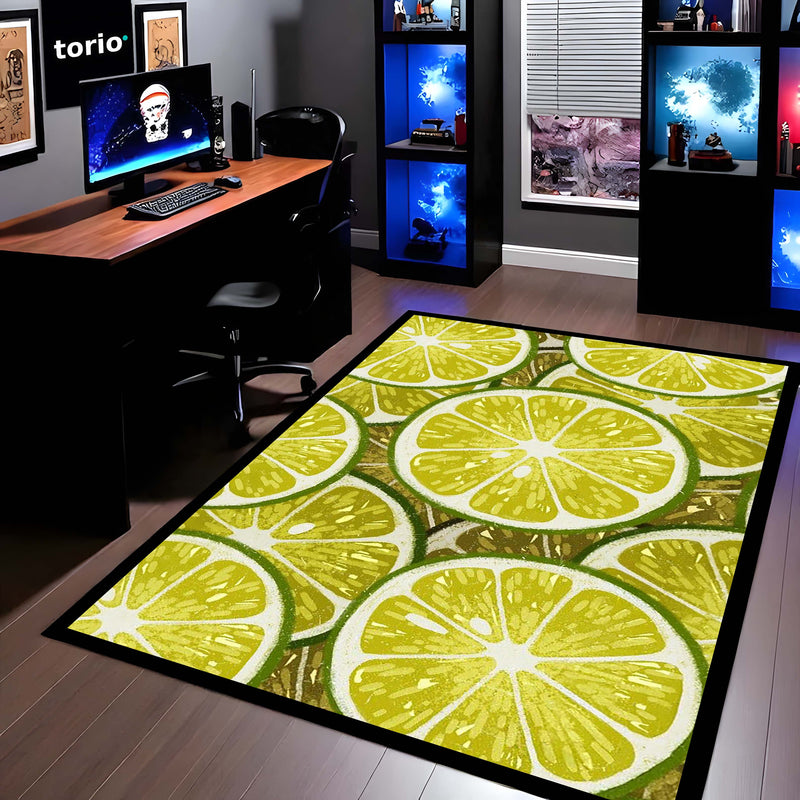 Refreshing Lime Slices Area Rug | Vibrant Citrus Fruit Floor Mat | Modern Kitchen, Dining & Cafe Decorative Rug