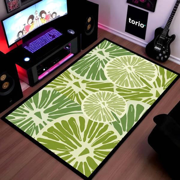 Zesty Lime Slices Area Rug | Fresh Citrus Fruit Floor Mat | Modern Kitchen, Dining & Vibrant Home Decor Rug