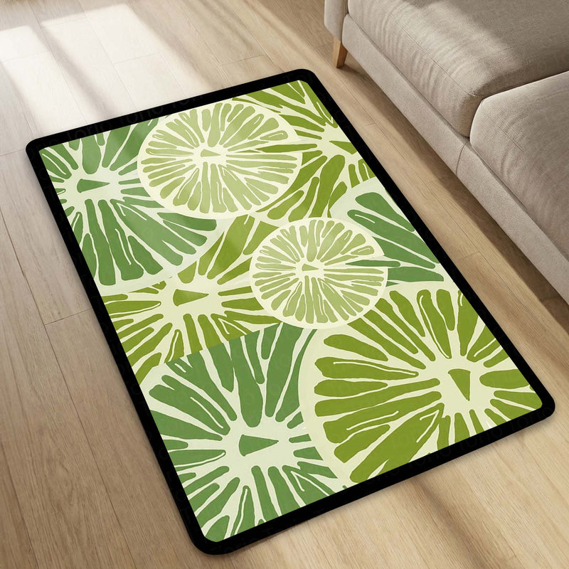 Zesty Lime Slices Area Rug | Fresh Citrus Fruit Floor Mat | Modern Kitchen, Dining & Vibrant Home Decor Rug