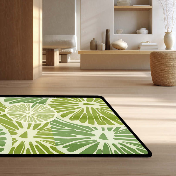 Zesty Lime Slices Area Rug | Fresh Citrus Fruit Floor Mat | Modern Kitchen, Dining & Vibrant Home Decor Rug