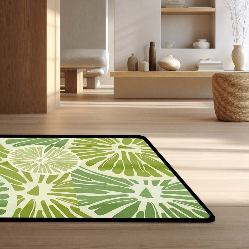 Zesty Lime Slices Area Rug | Fresh Citrus Fruit Floor Mat | Modern Kitchen, Dining & Vibrant Home Decor Rug