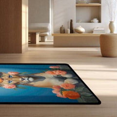 Floral Lion Art Floor Mat (3 mm Thick) | Artistic Lioness Round Rug for Living Room, Bedroom, Studio & Aesthetic Home Decor