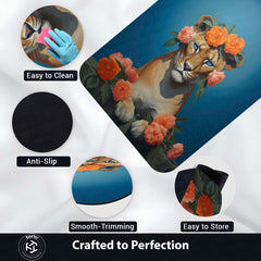 Floral Lion Art Floor Mat (3 mm Thick) | Artistic Lioness Round Rug for Living Room, Bedroom, Studio & Aesthetic Home Decor