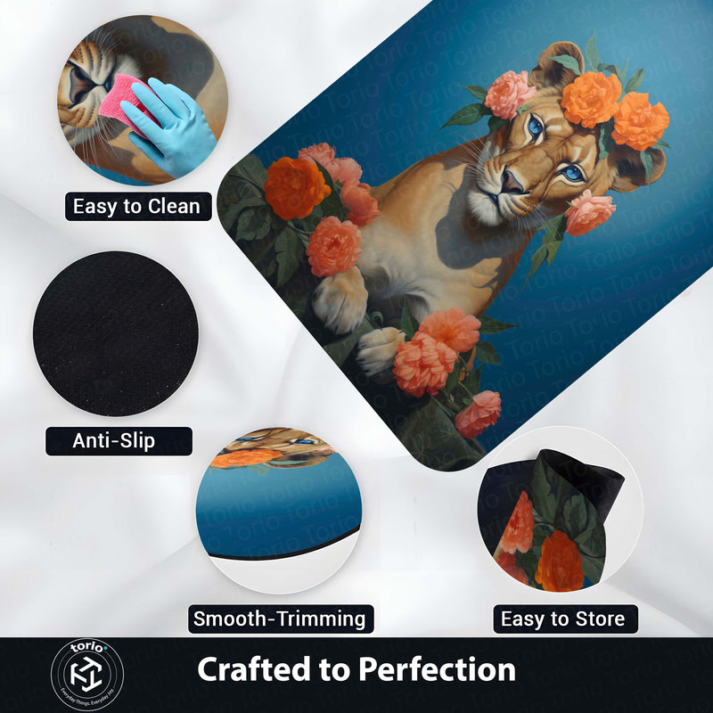 Floral Lion Art Floor Mat (3 mm Thick) | Artistic Lioness Round Rug for Living Room, Bedroom, Studio & Aesthetic Home Decor