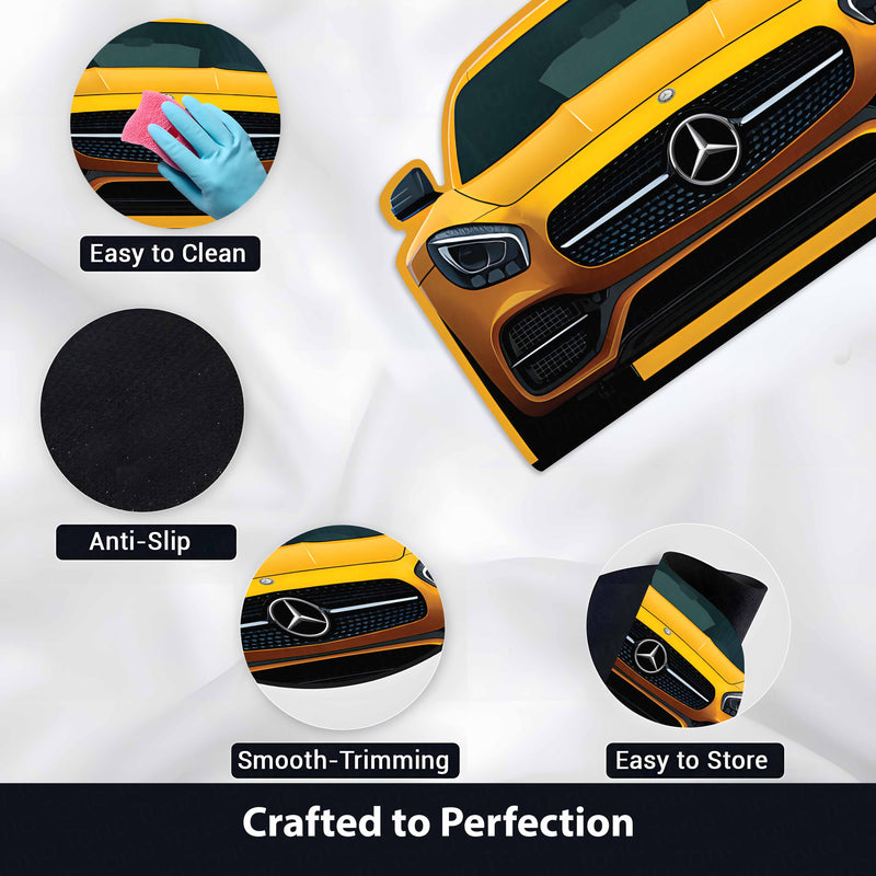 Mercedes Inspired Floor Mat | Anti-Slip 3mm Absorbent Luxury Car Design Rug | Easy Clean Waterproof Floor Mat for Home, Office & Garage
