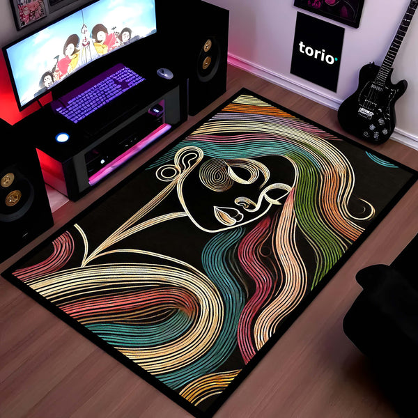 Modern Abstract Line Art Area Rug | Minimalist Geometric Floor Mat | Sophisticated Decorative Rug for Living Room, Office & Contemporary Home Decor