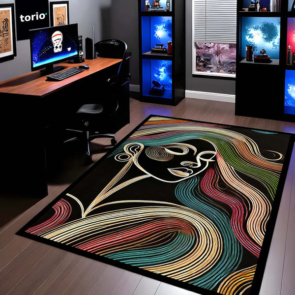 Modern Abstract Line Art Area Rug | Minimalist Geometric Floor Mat | Sophisticated Decorative Rug for Living Room, Office & Contemporary Home Decor