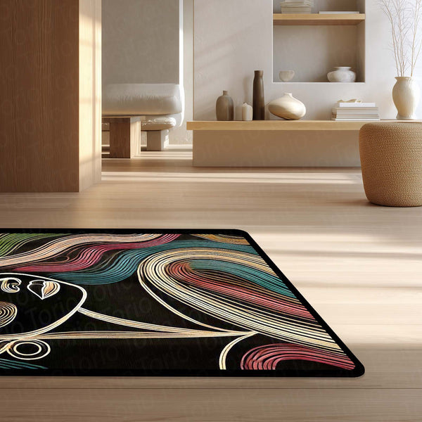 Modern Abstract Line Art Area Rug | Minimalist Geometric Floor Mat | Sophisticated Decorative Rug for Living Room, Office & Contemporary Home Decor