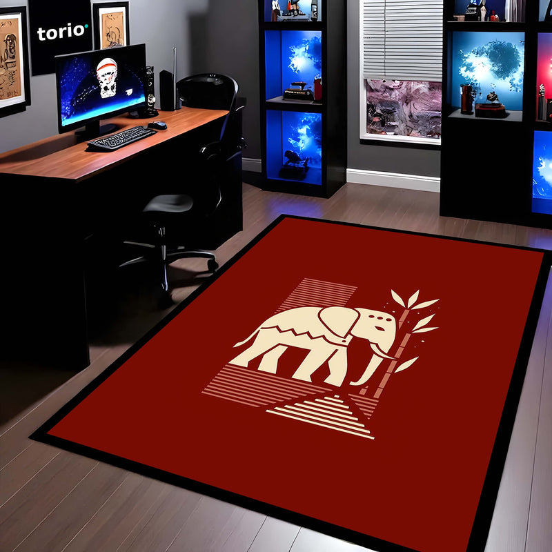 Modern Elephant Illustration Area Rug | Abstract Wildlife Floor Mat | Artistic Decorative Rug for Living Room, Kids Room & Nursery Decor
