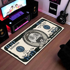 Morty Smith Money Note Flat Rug | Rick and Morty Cartoon Dollar Bill Inspired Bedroom Rug for Gaming Room & Pop Culture Decor