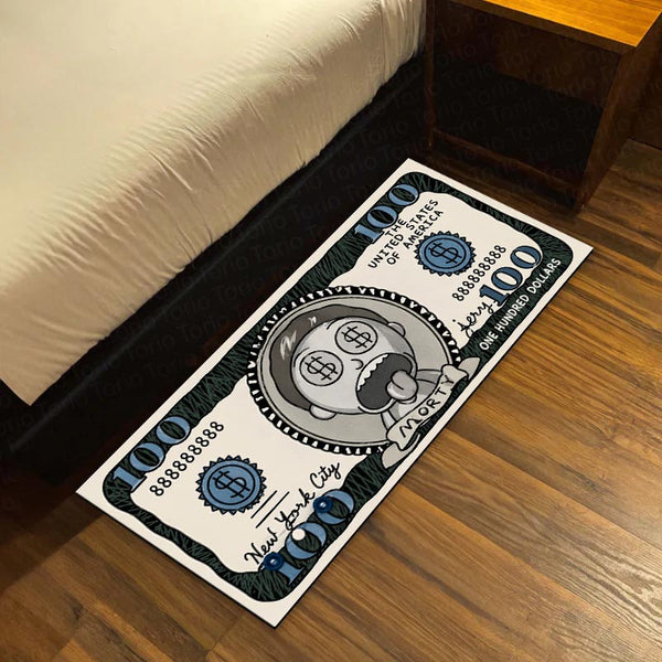 Morty Smith Money Note Flat Rug | Rick and Morty Cartoon Dollar Bill Inspired Bedroom Rug for Gaming Room & Pop Culture Decor