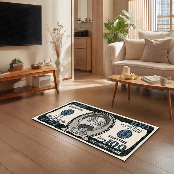 Morty Smith Money Note Flat Rug | Rick and Morty Cartoon Dollar Bill Inspired Bedroom Rug for Gaming Room & Pop Culture Decor