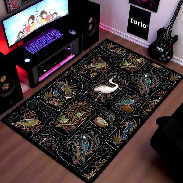 Botanical Nature Illustration Area Rug | Whimsical Floral & Leaf Pattern Floor Mat | Artistic Decorative Rug for Living Room, Nursery & Bedroom Decor