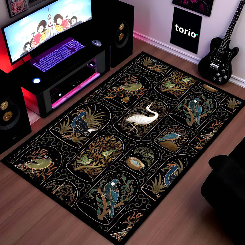 Botanical Nature Illustration Area Rug | Whimsical Floral & Leaf Pattern Floor Mat | Artistic Decorative Rug for Living Room, Nursery & Bedroom Decor