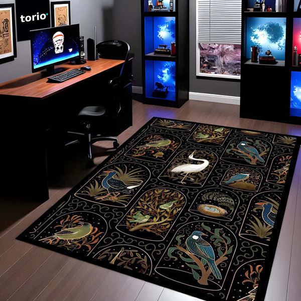 Botanical Nature Illustration Area Rug | Whimsical Floral & Leaf Pattern Floor Mat | Artistic Decorative Rug for Living Room, Nursery & Bedroom Decor