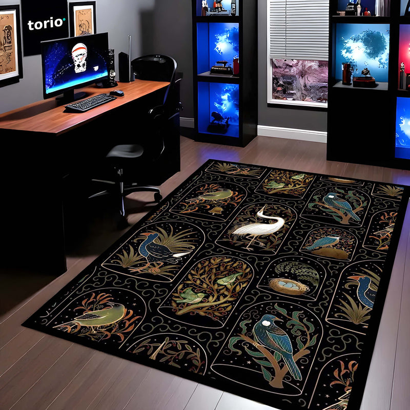 Botanical Nature Illustration Area Rug | Whimsical Floral & Leaf Pattern Floor Mat | Artistic Decorative Rug for Living Room, Nursery & Bedroom Decor