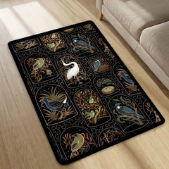 Botanical Nature Illustration Area Rug | Whimsical Floral & Leaf Pattern Floor Mat | Artistic Decorative Rug for Living Room, Nursery & Bedroom Decor