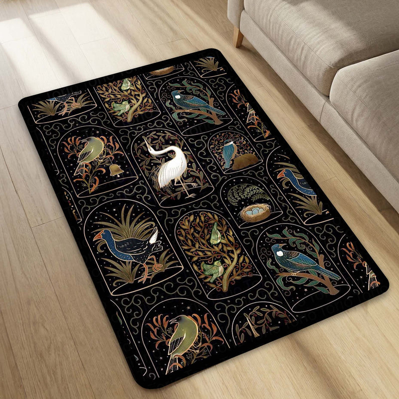 Botanical Nature Illustration Area Rug | Whimsical Floral & Leaf Pattern Floor Mat | Artistic Decorative Rug for Living Room, Nursery & Bedroom Decor