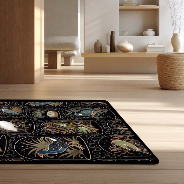 Botanical Nature Illustration Area Rug | Whimsical Floral & Leaf Pattern Floor Mat | Artistic Decorative Rug for Living Room, Nursery & Bedroom Decor