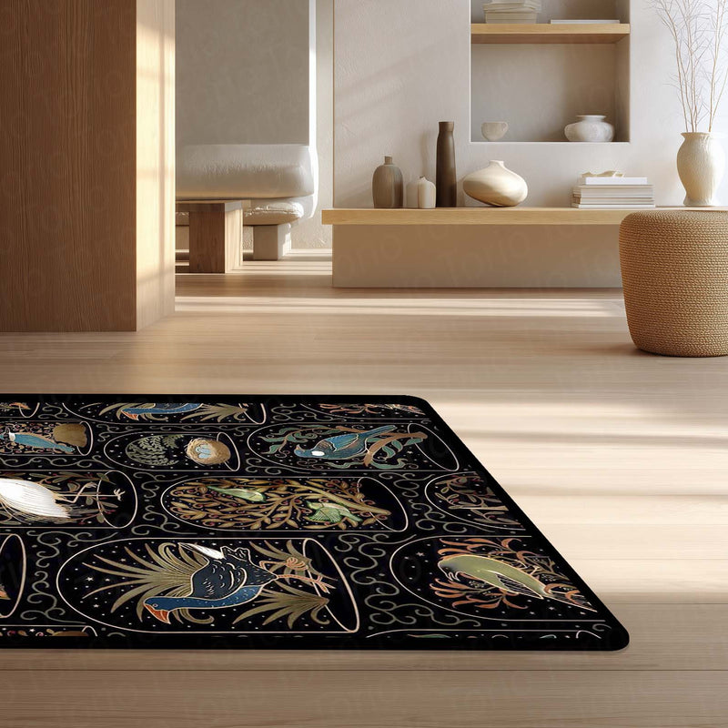 Botanical Nature Illustration Area Rug | Whimsical Floral & Leaf Pattern Floor Mat | Artistic Decorative Rug for Living Room, Nursery & Bedroom Decor