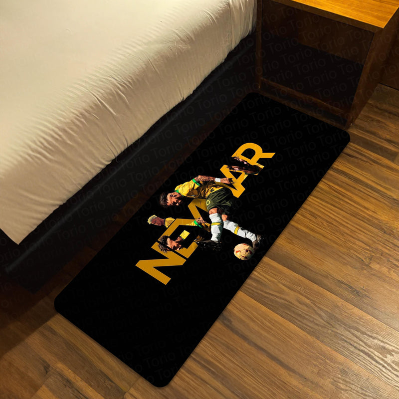 Neymar Jr Football Bedside Runner Flat Rug | Brazilian Soccer Star Bedroom Runner for Sports Fan Room Decor