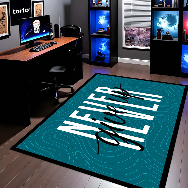 Never Give Up Floor Mat (3 mm Thick) | Minimal Motivational Quote Rug for Bedroom, Office & Workout Spaces