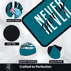 Never Give Up Floor Mat (3 mm Thick) | Minimal Motivational Quote Rug for Bedroom, Office & Workout Spaces