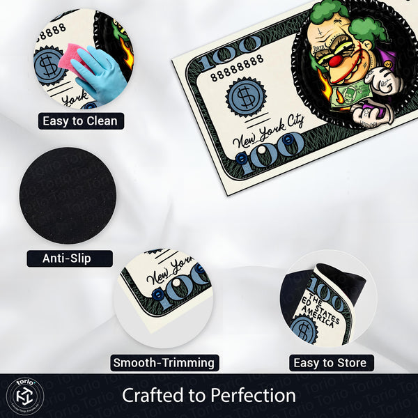 Joker Money Note Flat Rug | Villain Dollar Bill Inspired Bedroom Rug for Gaming Room & DC Comic Decor