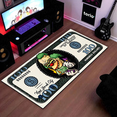 Joker Money Note Flat Rug | Villain Dollar Bill Inspired Bedroom Rug for Gaming Room & DC Comic Decor