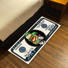 Joker Money Note Flat Rug | Villain Dollar Bill Inspired Bedroom Rug for Gaming Room & DC Comic Decor
