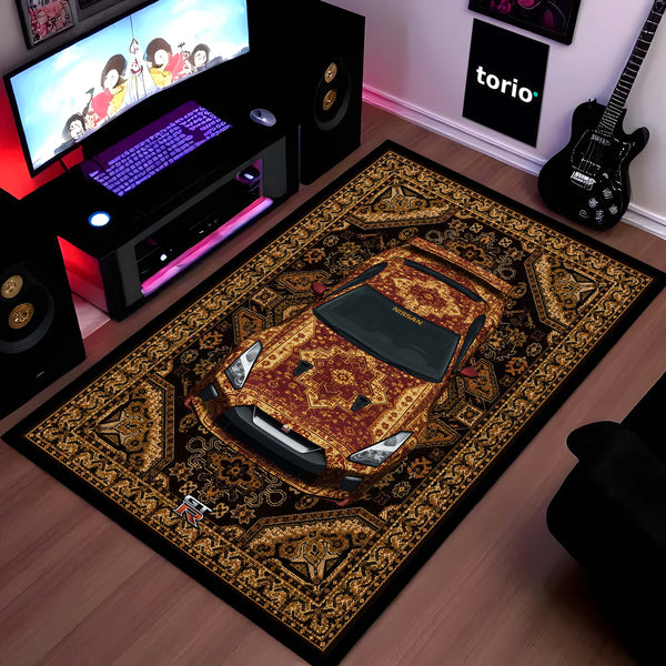 Nissan GT-R Persian Heritage Area Rug | Luxury Sports Car Floor Mat | Vintage Oriental Carpet Style Rug for Bedroom, Gaming Room & Car Enthusiast Decor
