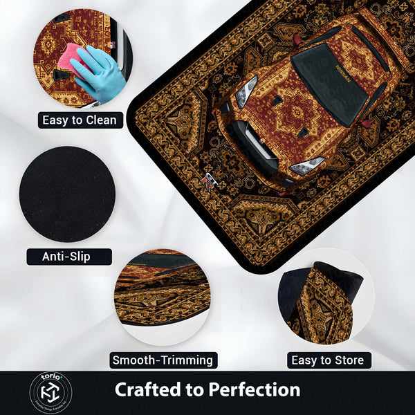Nissan GT-R Persian Heritage Area Rug | Luxury Sports Car Floor Mat | Vintage Oriental Carpet Style Rug for Bedroom, Gaming Room & Car Enthusiast Decor
