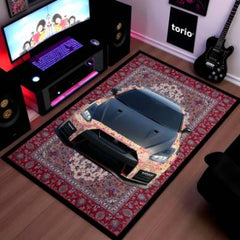 Nissan GT-R R35 Front View Floor Mat | Persian Carpet Style JDM Supercar Rug | Anti-Slip 3mm Absorbent Performance Car Design Mat for Home, Office & Studio